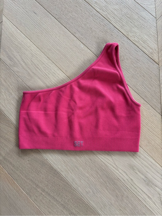 SET Active Other - SET Active One-Shoulder Ribbed Sports Bra in Bright Pink